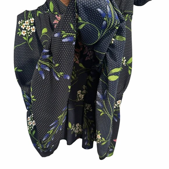 ✨Kensie Women's Sz 6 Navy Floral Pocketed Flounce Pouf Sleeve Casual Shirt Dress - Picture 5 of 8